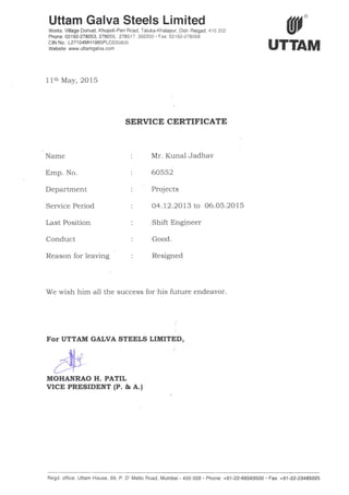 Uttam Galva Release certificate