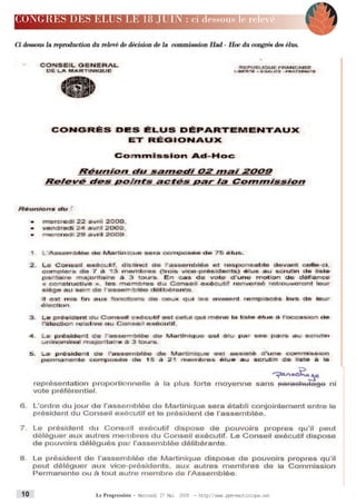 CONGRES DES ELUS LE 18 JUIN : ci dessous le relevé

Ci dessous la reproduction du relevé de décision de la commisssion Had - Hoc du congrès des élus.




  10                       Le Progressiste - Mercredi 27 Mai 2009 - http:www.ppm-martinique.net
 