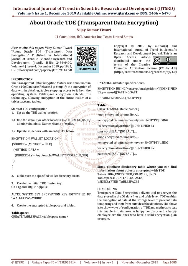 About Oracle TDE (Transparent Data Encryption) | PDF