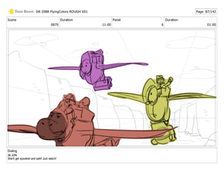 Scene
0870
Duration
11:00
Panel
6
Duration
01:00
Dialog
56 JON
She’ll get spooked and split! Just watch!
DR 208B FlyingColors ROUGH V01 Page 87/142
 