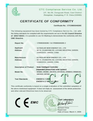 CE Certificate of Ultisolar New Energy SR208C SR530C8 SR618C6 SR728C 