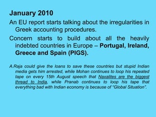 January 2010
An EU report starts talking about the irregularities in
Greek accounting procedures.
Concern starts to build ...