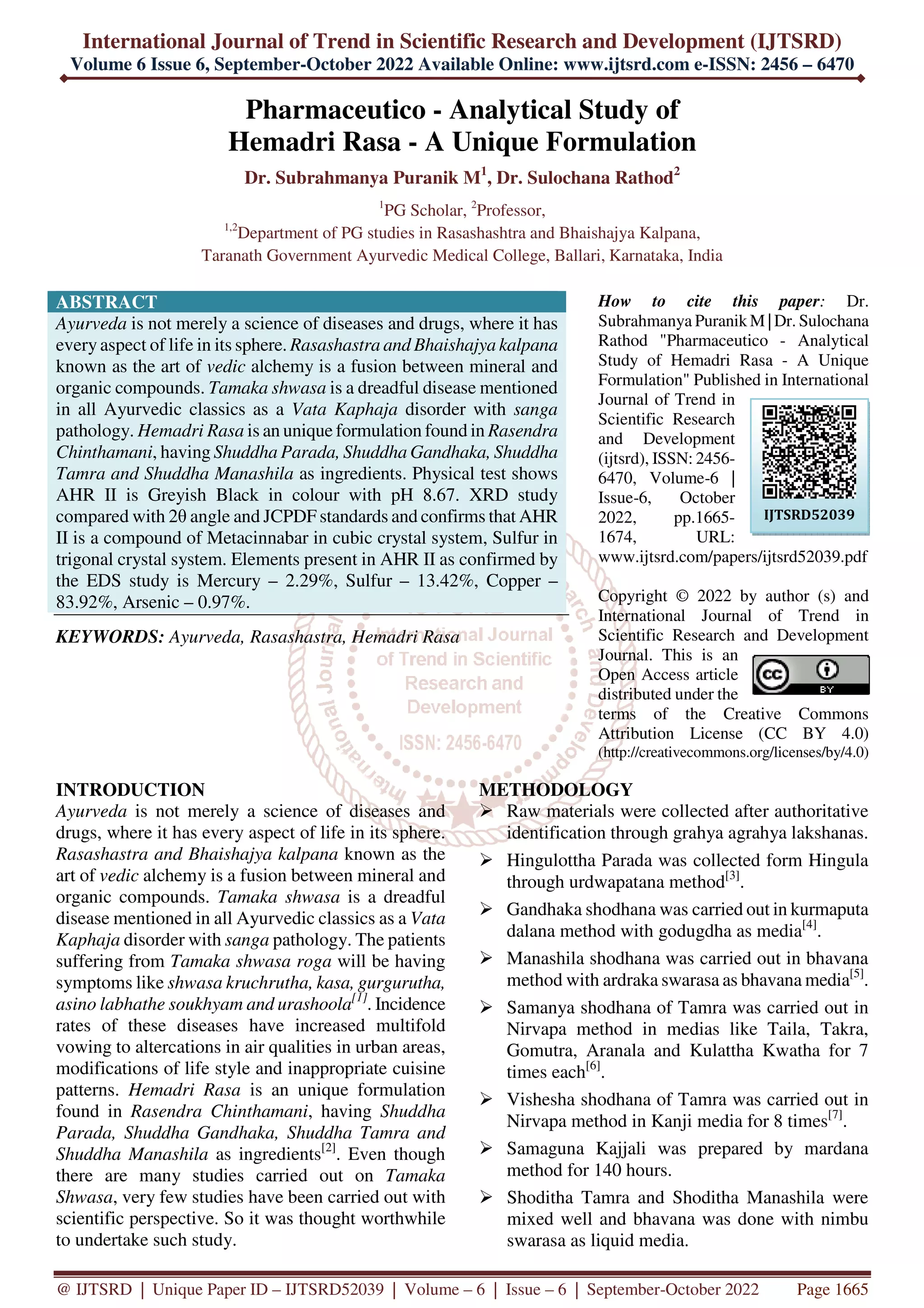 Pharmaceutico Analytical Study of Hemadri Rasa A Unique Formulation | PDF