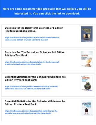 Statistics for the Behavioral Sciences 3rd Edition Privitera Test Bank ...