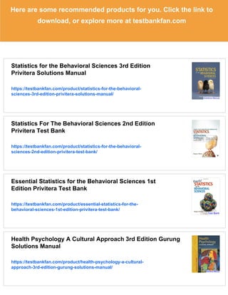 Statistics for the Behavioral Sciences 3rd Edition Privitera Test Bank ...