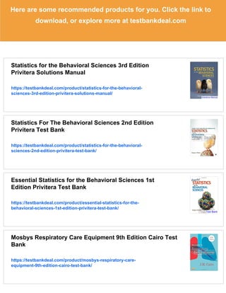 Statistics for the Behavioral Sciences 3rd Edition Privitera Test Bank ...