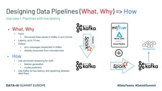 Designing Data Pipelines (What, Why) => How
▪ What, Why
▪ Input:
▪ Structured Data stored in Kafka in avro format
▪ Latenc...
