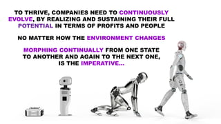 Copyright © 2019 Accenture All rights reserved.
TO THRIVE, COMPANIES NEED TO CONTINUOUSLY
EVOLVE, BY REALIZING AND SUSTAINING THEIR FULL
POTENTIAL IN TERMS OF PROFITS AND PEOPLE
NO MATTER HOW THE ENVIRONMENT CHANGES
MORPHING CONTINUALLY FROM ONE STATE
TO ANOTHER AND AGAIN TO THE NEXT ONE,
IS THE IMPERATIVE…
 