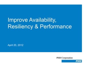 Improve Availability,
Resiliency & Performance
April 20, 2012
 