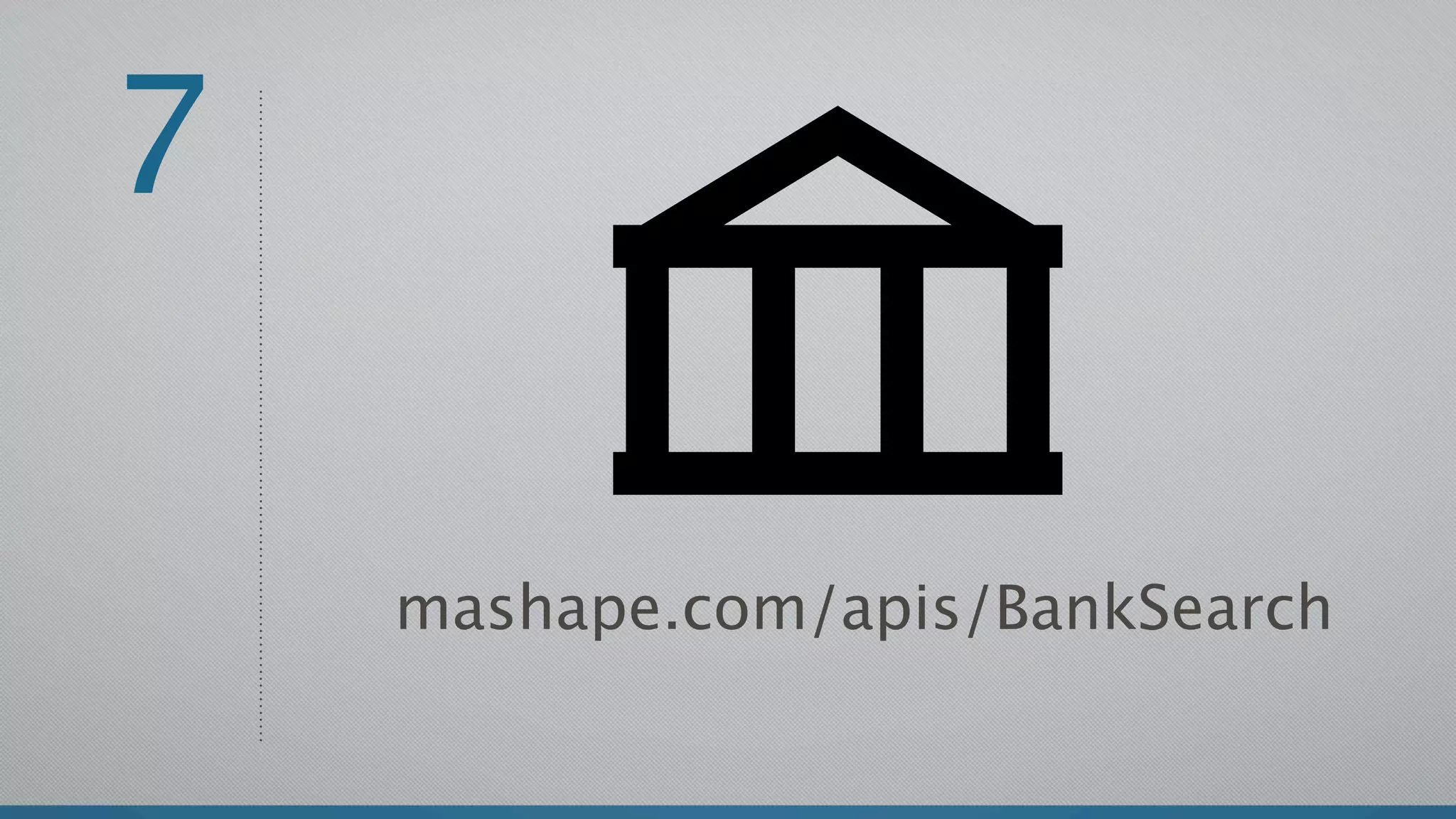 7

    mashape.com/apis/BankSearch
 