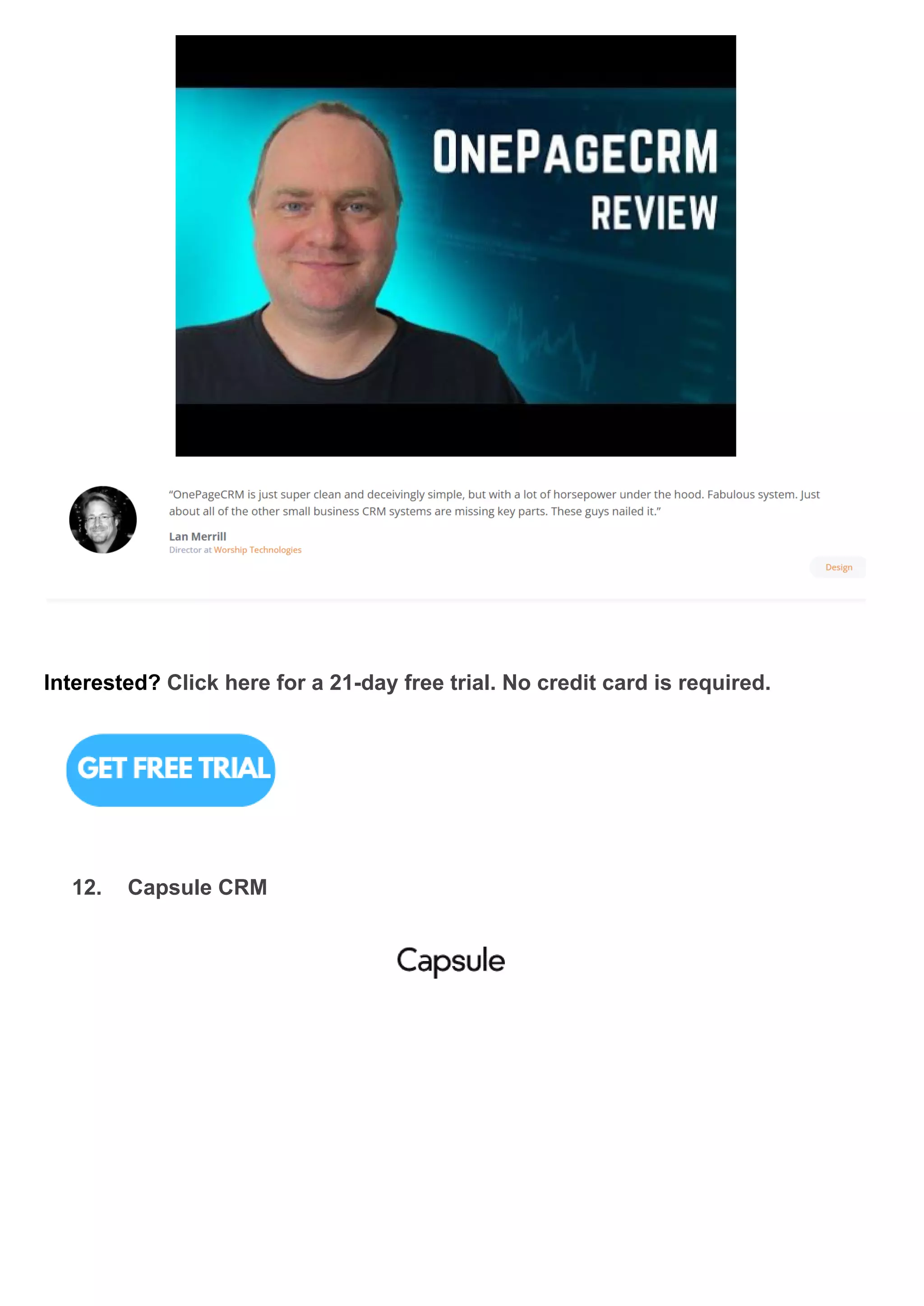 Interested? Click here for a 21-day free trial. No credit card is required.
12. Capsule CRM
 