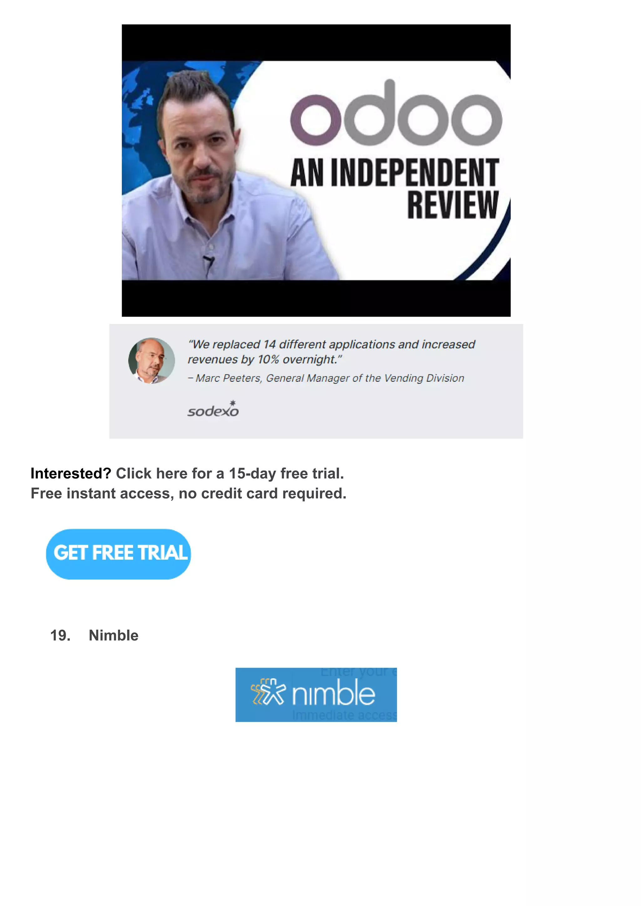 Interested? Click here for a 15-day free trial.
Free instant access, no credit card required.
19. Nimble
 