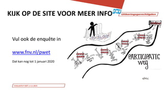 KIJK OP DE SITE VOOR MEER INFO
Vul ook de enquête in
www.fnv.nl/pwet
Dat kan nog tot 1 januari 2020
EVALUATIE P-WET, 2-11-...