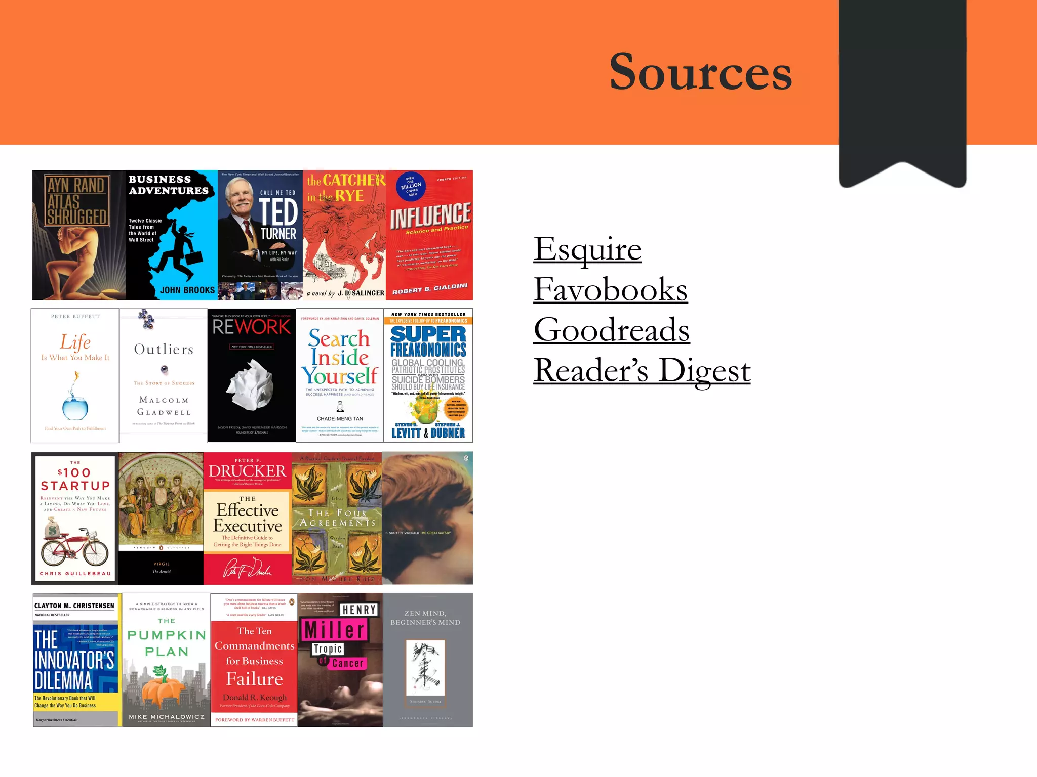 Sources
Esquire
Favobooks
Goodreads
Reader’s Digest
 