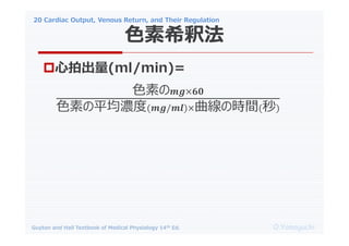 20 Cardiac Output, Venous Return, and Their Regulation
O.Yamaguchi
Guyton and Hall Textbook of Medical Physiology 14th Ed.
?ĳ(ml/min)=
ɫؤ
ɫؤƽ Εrg 
ɫϣዷ
 