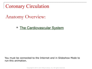 Coronary Circulation
Copyright © 2014 John Wiley & Sons, Inc. All rights reserved.
 The Cardiovascular System
Anatomy Overview:
You must be connected to the Internet and in Slideshow Mode to
run this animation.
 