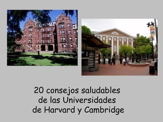 20 consejos saludables
 de las Universidades
de Harvard y Cambridge
 