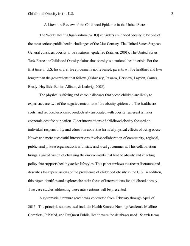 Literature review paper on childhood obesity