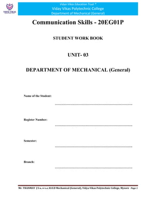 Communication Skills 20EG01P STUDENT WORK BOOK UNIT 03 | PDF