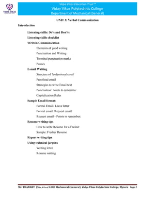 Poly Technical Introduction Writing Communication Skills 20EG01P STUDENT WORK BOOK UNIT 03 | PDF