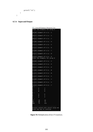 printf ( "n" ) ;
}
}
6.7.4 Input and Output
Figure 76: Multiplication of two 3*3 matrices.
101
 