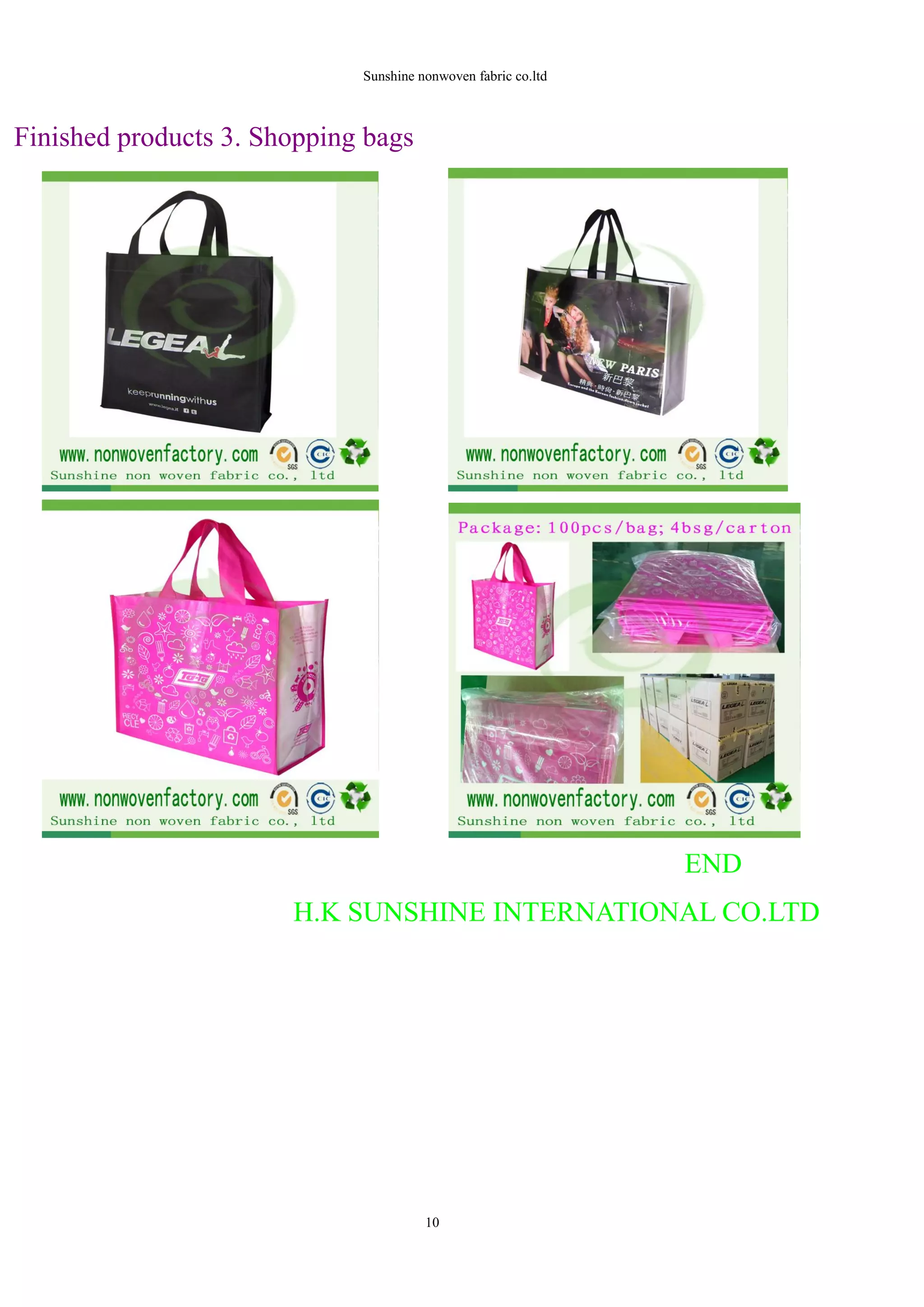 sunshine nonwoven fabric catalogue PDF