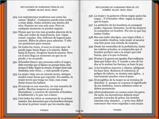 329. Los matrimonios modernos son como las
camas "dúplex". Cualquiera puede estar arriba
o estar abajo. Están metidos uno dentro del
otro. Parecen ser una sola cosa. Pero en
cualquier momento se pueden separar.
330.Pienso que los tres más grandes placeres de la
vida, por orden de importancia, son: viajar,
comer, copular. Hay millones de lugares para
conocer. Miles de platos para saborear. Y sólo
101 posiciones para ensayar.
331. De todos los vicios, el sexo es el más sano. Se
puede jugar hasta llegar a la miseria. Beber
hasta la locura. Drogarse hasta la muerte. Pero
en el sexo llega un momento en que no se
puede, y no se puede.
332. El hombre blanco que presuma sobre el negro,
deberecordarqueesblanco no porquetiene,sino
porquelefalta.Segúnlaciencia, elnegrotienemás
melanina,más ritmo... y más grande el pene.
333. La mujer vieja con un amante joven, siempre
tendrá cosas duras que soportar. En cambio, la
mujer joven que tenga un viejo, esas cosas
duras nunca las hallará.
334. El sonrojo es una reacción, no una muestra de
pudor. Muchas mujeres se sonrojan al
desnudarse, y conocen de memoria al hombre,
la habitación y lo que van a hacer.
335. Casi todos los niños se enamoran de su primer
maestra.Eso demuestraquea loshombressiempre
les atrae la primer mujer que les enseña algo.
336. La mujer y la guitarra vibran según quien las
toque... Y el hombre vibra según la mujer
que le toque.
337. La ambición de los hombres es conseguir
poder, riquezas, bienestar. La de las mujeres
es conquistar un hombre. Por eso es que hay
tantas viudas.
338. Sea una india aborigen, una negra tribal, o
una modelo citadina; toda mujer al sacarse
una foto pone una mirada de coqueta.
339. Desde las estatuillas de la prehistoria, hasta
las vedetes actuales, se comprueba que el
hombre prefiere más a la mujer que está
buena, que a la que es buena.
340. El amor ylaguerrason iguales:Pararealizarse
tieneque haber dos. Y cuando a uno de los
dos se le acaban las fuerzas, se hace la paz.
341. A los hombres mayores y obesos, adelgazar
les hace bien. Reducen el colesterol, el
peligro de infarto, se sienten más ágiles... y
nuevamente pueden verse el pene.
342. El jeroglífico de la mujer no se termina de
descifrar. Y, aunque se conozca el significado
de sus símbolos, nunca sabemos como se
deben pronunciar.
343. Afortunadamente no somos como los gatos.
De serlo, los dormitorios debería tener
paredes a prueba de gritos, los moteles
estarían muy alejados... y sería muy difícil
convencer dos veces seguidas a una mujer.
HOMBRE, MUJER, SEXO, SESO
Diap 82
REFLEXIONES DE HUMGRAND PENN DE JOC
FRASESFRASES
REFLEXIONES DE HUMGRAND PENN DE JOC
HOMBRE, MUJER, SEXO, SESO
 