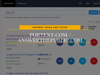 portent.com /
answerthepublic.com
C O N T E N T I D E A S A N D T I T L E S
 