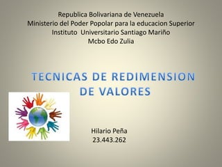 Republica Bolivariana de Venezuela
Ministerio del Poder Popolar para la educacion Superior
Instituto Universitario Santiago Mariño
Mcbo Edo Zulia
Hilario Peña
23.443.262
 