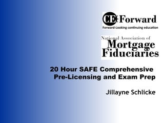 20 Hour SAFE Comprehensive
 Pre-Licensing and Exam Prep

              Jillayne Schlicke
 