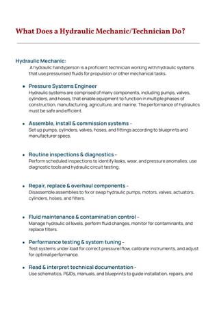 Hydraulic Performance Task 20 Hydraulic Mechanic Job, Hydraulic Technician Skills ...