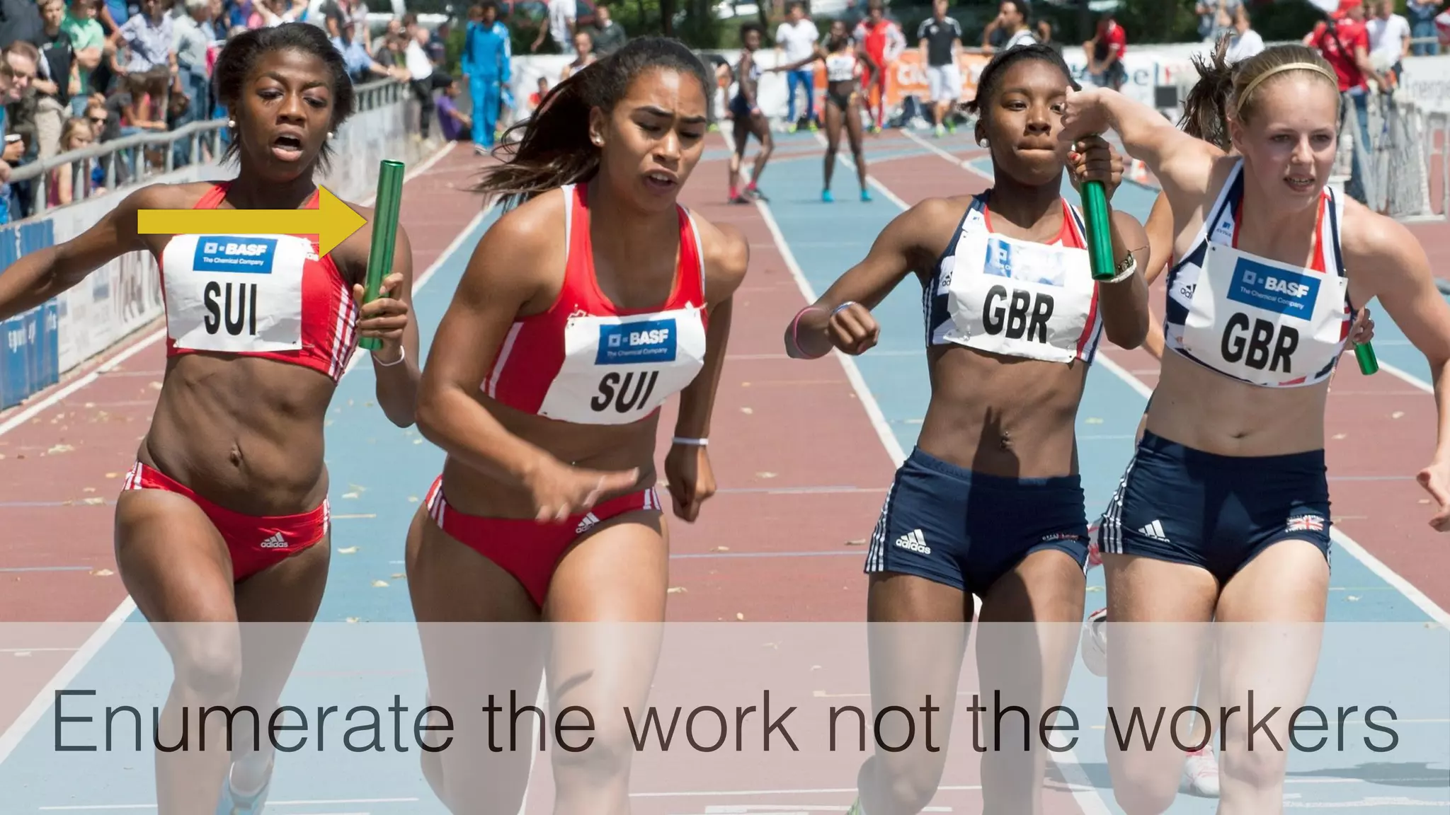 Enumerate the work not the workers
 