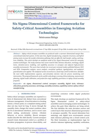 Six Sigma Dimensional Control Frameworks for Safety-Critical Assemblies ...