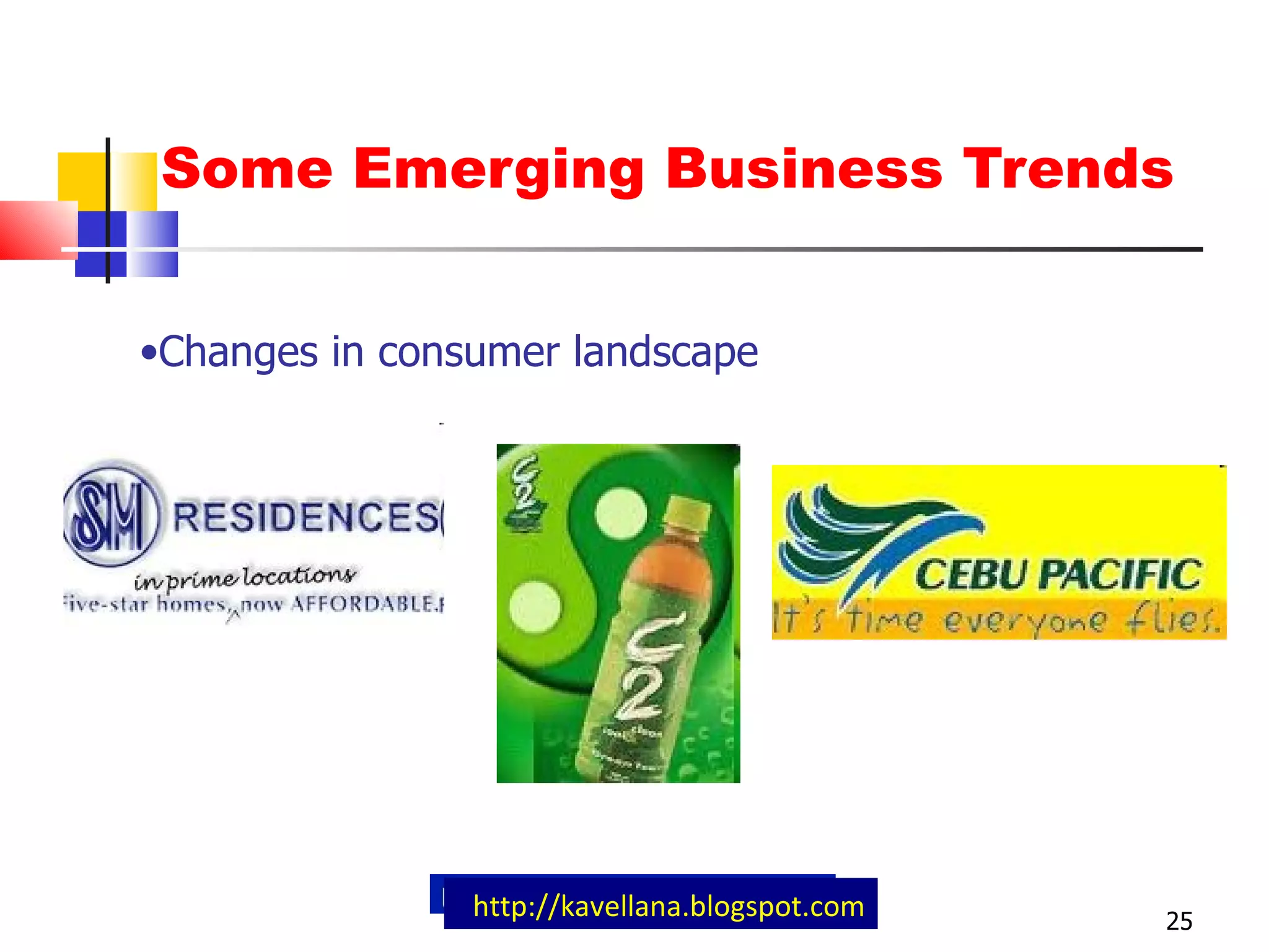 Some Emerging Business Trends http://kavellana.blogspot.com Changes in consumer landscape 