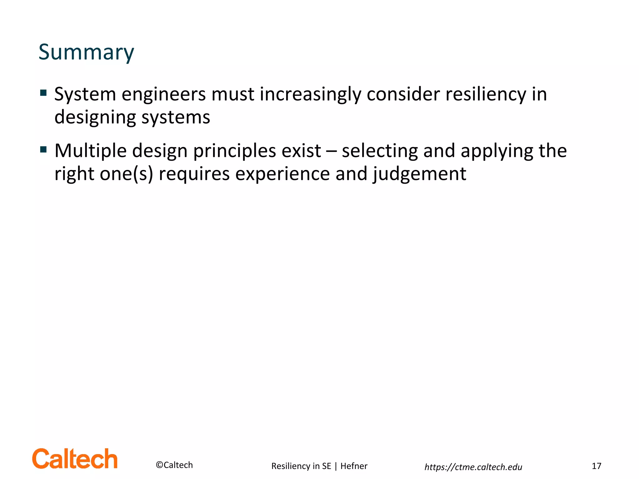 Resiliency in Systems Engineering