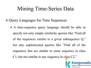 Mining Time-Series Data
Query Languages for Time Sequences
 A time-sequence query language should be able to
specify not...