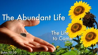 The Abundant Life
John 10:10
The Life
to Come
(part 4)
 