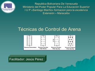 Republica Bolivariana De Venezuela
Ministerio del Poder Popular Para La Educación Superior
I U P «Santiago Mariño» formacion para la excelencia
Extensión – Maracaibo
Técnicas de Control de Arena
Facilitador: Jesús Pérez
 