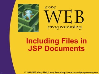 47 © 2001-2003 Marty Hall, Larry Brown http://www.corewebprogramming.com
core
programming
Including Files in
JSP Documents
 