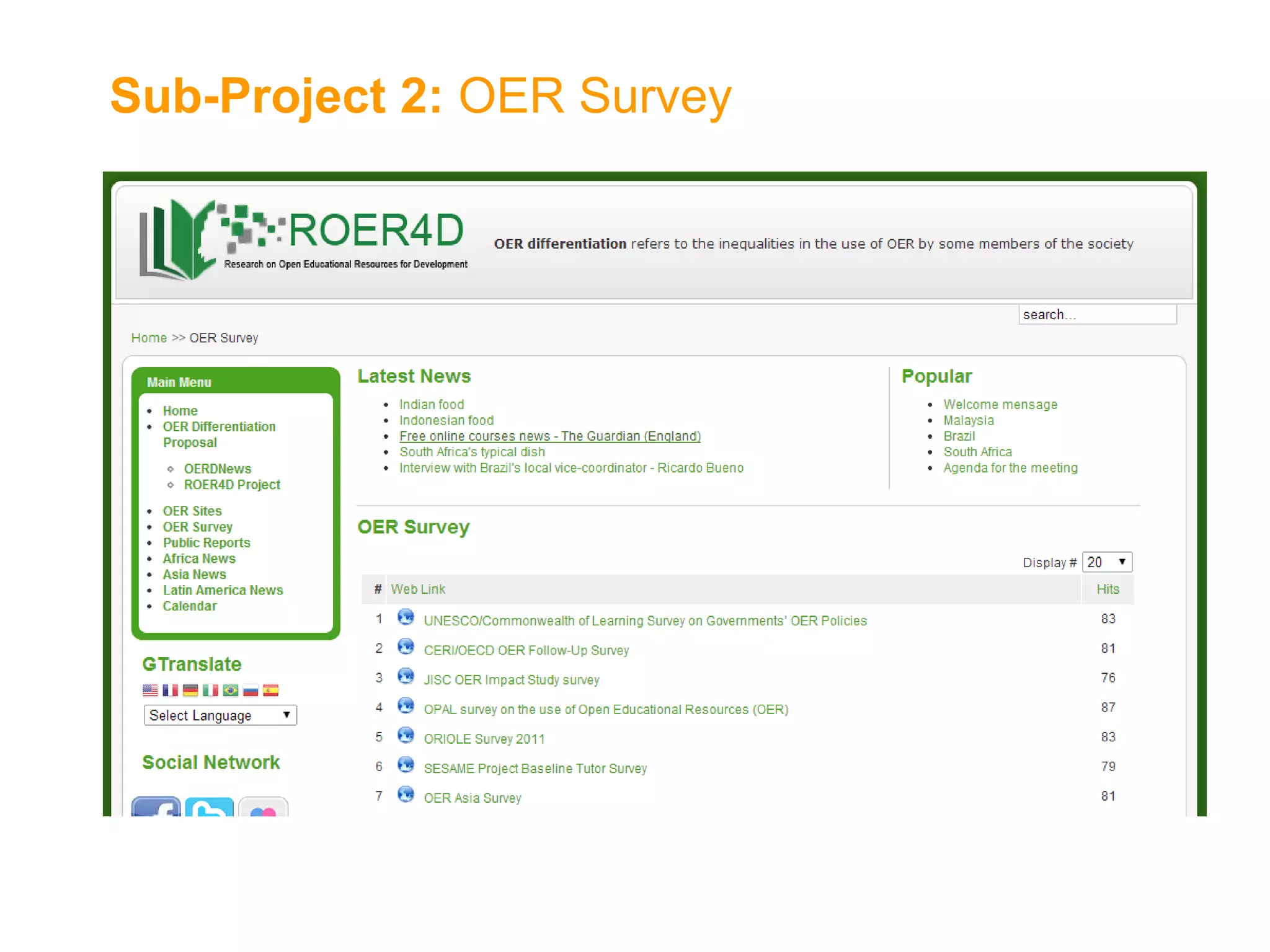 Sub-Project 2: OER Survey
 