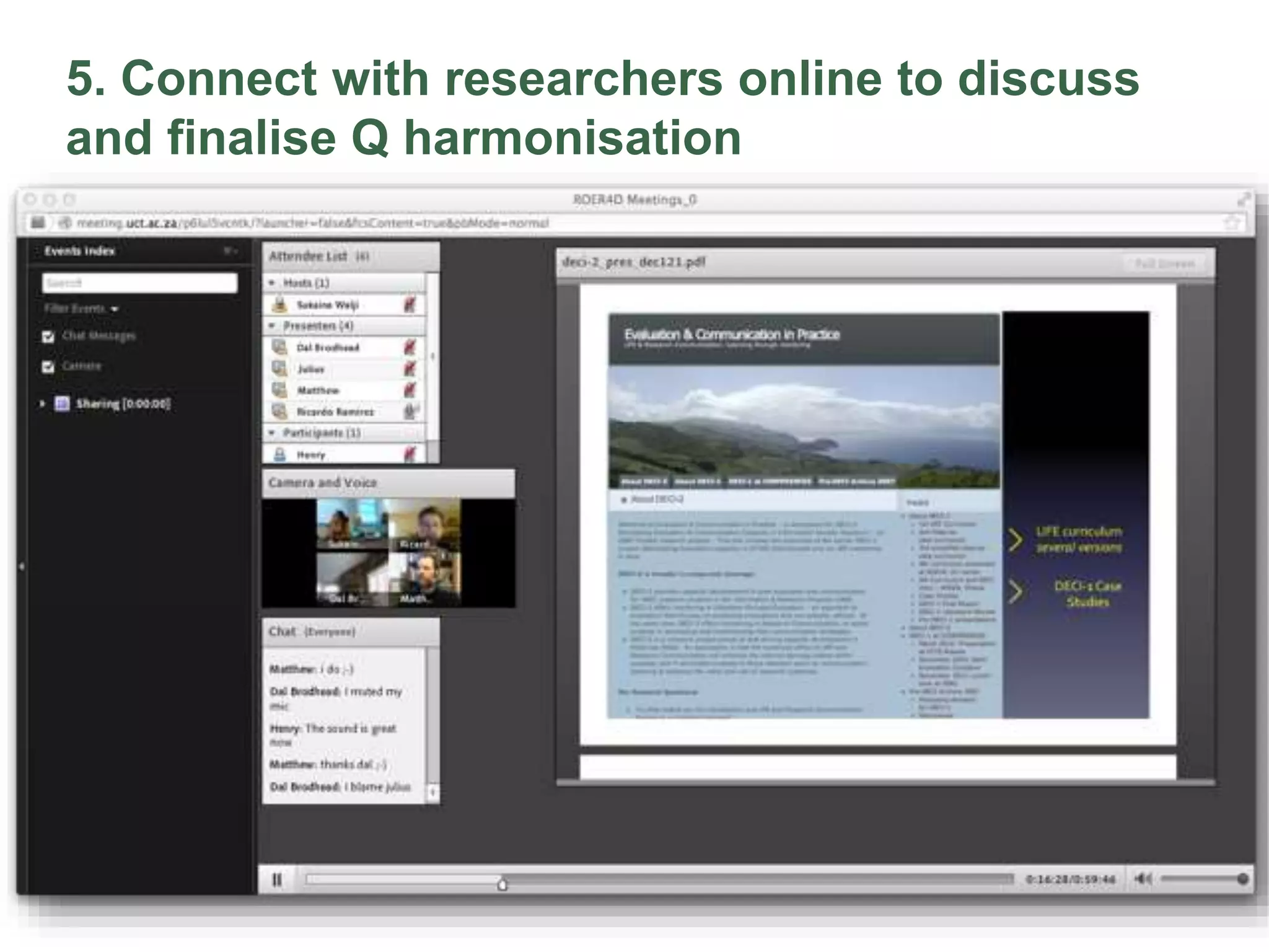 5. Connect with researchers online to discuss
and finalise Q harmonisation
 