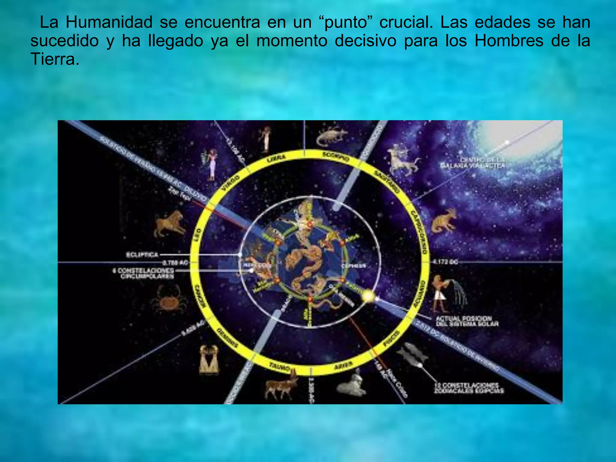 La Humanidad se encuentra en un “punto” crucial. Las edades se han
sucedido y ha llegado ya el momento decisivo para los Hombres de la
Tierra.
 