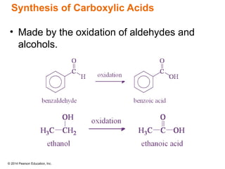 © 2014 Pearson Education, Inc.
Synthesis of Carboxylic Acids
• Made by the oxidation of aldehydes and
alcohols.
 