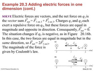 SOLVE Electric forces are vectors, and the net force on q3 is
the vector sum Fnet = F1 on 3 + F2 on 3. Charges q1 and q2 e...