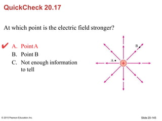 QuickCheck 20.17
At which point is the electric field stronger?
A. PointA
B. Point B
C. Not enough information
to tell
Sli...