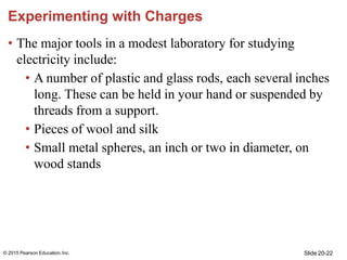 Slide 20-22
© 2015 Pearson Education,Inc.
Experimenting with Charges
• The major tools in a modest laboratory for studying...