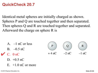 QuickCheck 20.7
Identical metal spheres are initially charged as shown.
Spheres P and Q are touched together and then sepa...