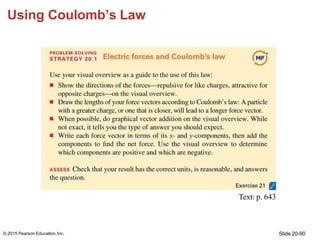 Using Coulomb’s Law
Text: p. 643
Slide 20-90
© 2015 Pearson Education,Inc.
 
