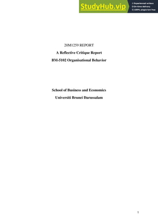 1
20M1259 REPORT
A Reflective Critique Report
BM-5102 Organisational Behavior
School of Business and Economics
Universiti Brunei Darussalam
 