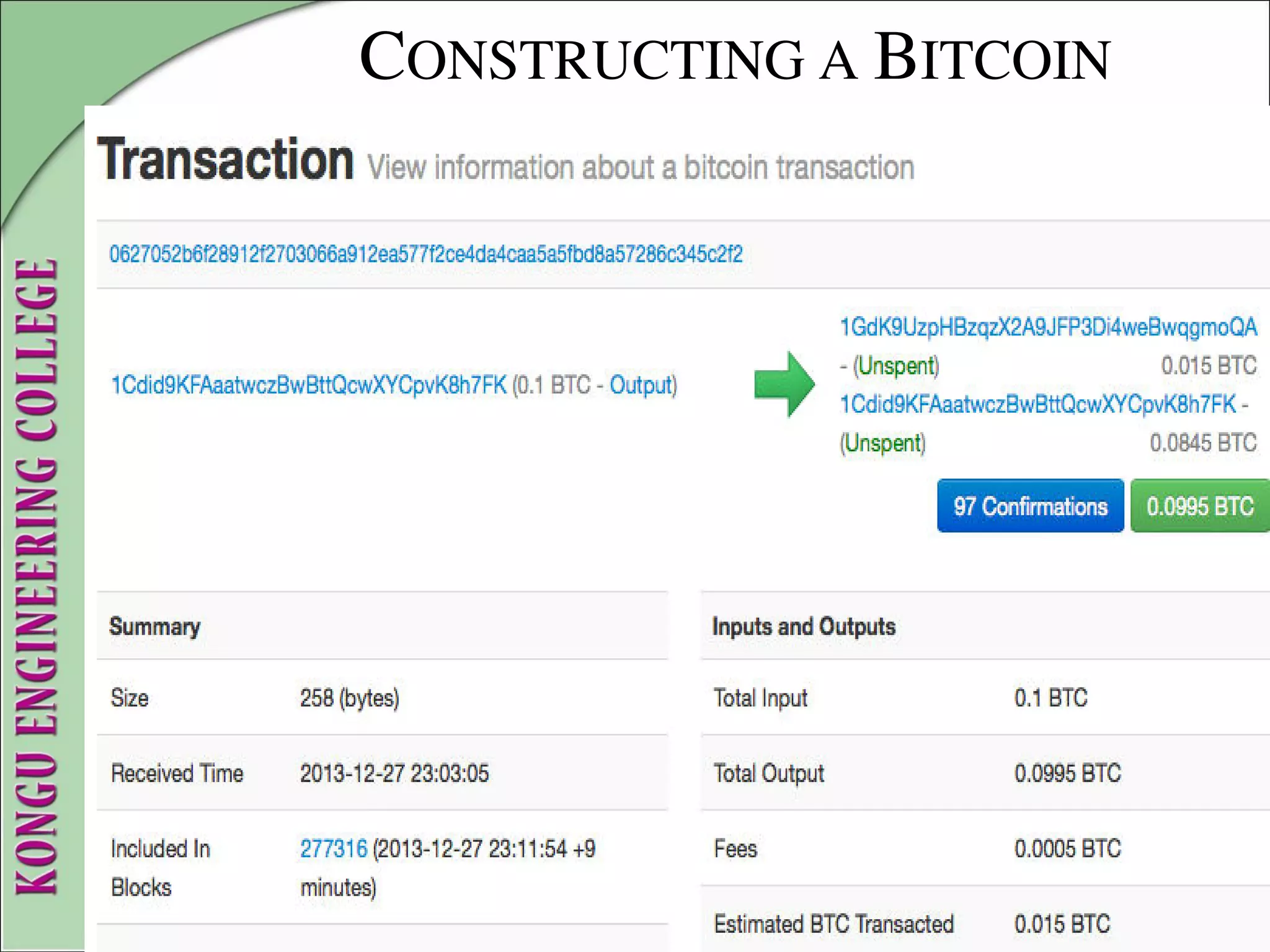 CONSTRUCTING A BITCOIN
 